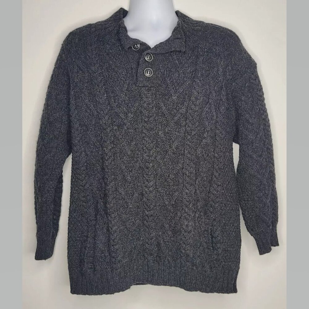 Inis Craft Mens Sz XL Ireland Cable Knit Fisherman Merino Wool Pullover Sweater